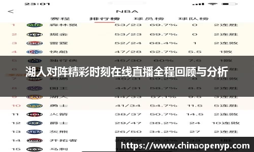 湖人对阵精彩时刻在线直播全程回顾与分析